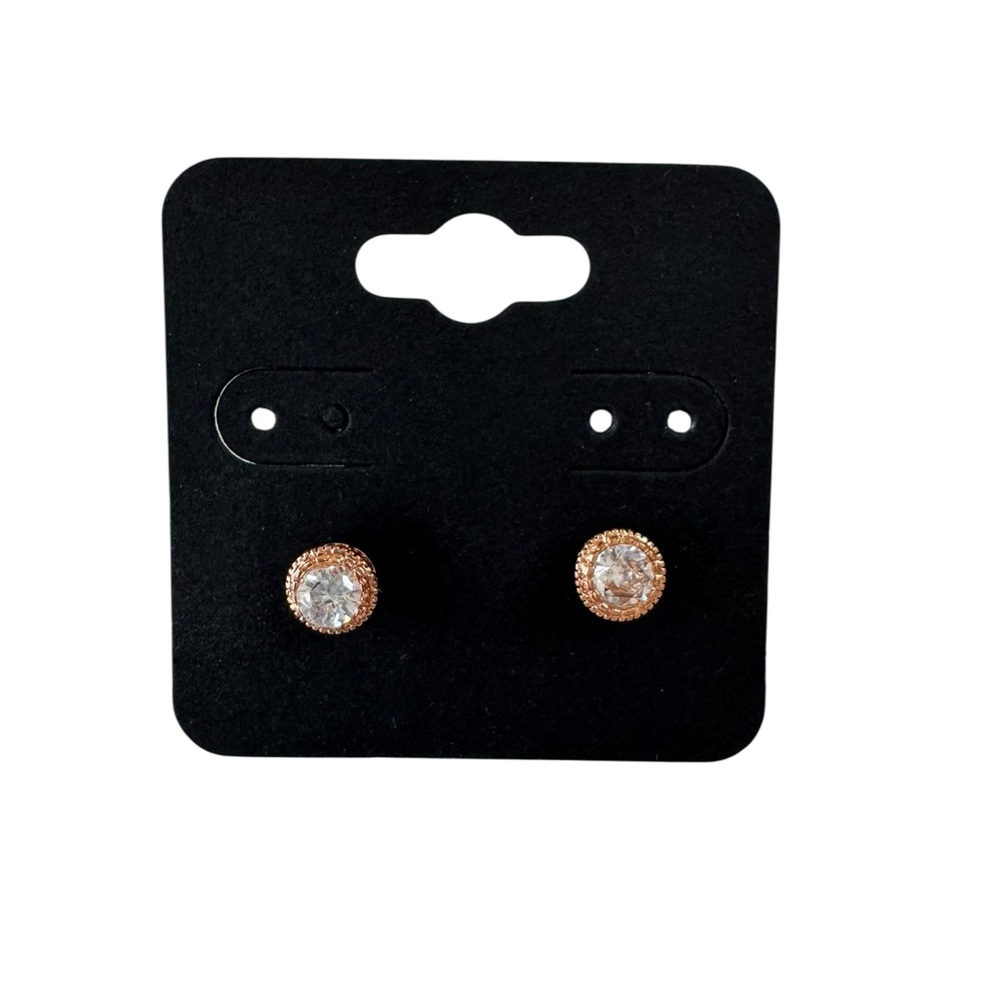 Rose Gold Tone Rhinestone Stud Earrings Quiet Luxury Glam Classy Chic